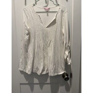 Women’s Lilly Pulitzer Tunic Top Basic Pleated V-Neck Long Sleeve White Small S